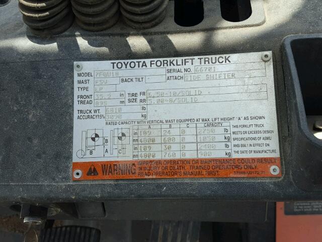 00000000000066701 - 2011 TOYOTA FORKLIFT ORANGE photo 10