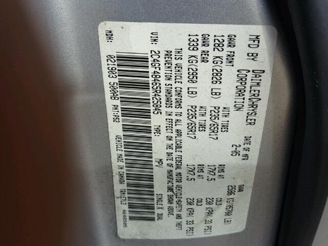 2C4GF48465R425845 - 2005 CHRYSLER PACIFICA ვერცხლისფერი ფოტო 10