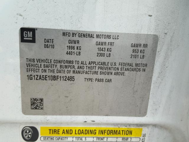 1G1ZA5E10BF112485 - 2011 CHEVROLET MALIBU LS WHITE photo 10