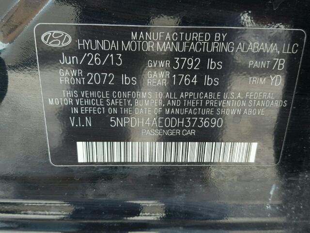 5NPDH4AE0DH373690 - 2013 HYUNDAI ELANTRA BLACK photo 10