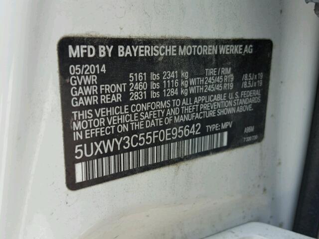 5UXWY3C55F0E95642 - 2015 BMW X3 XDRIVE2 WHITE photo 10