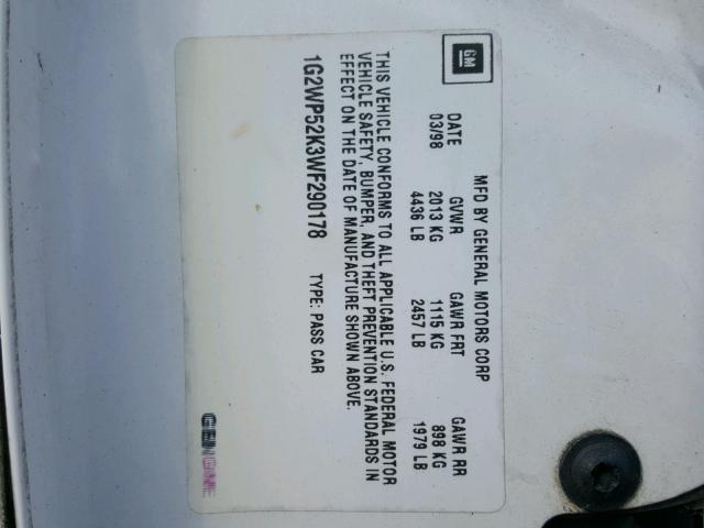 1G2WP52K3WF290178 - 1998 PONTIAC GRAND PRIX WHITE photo 10