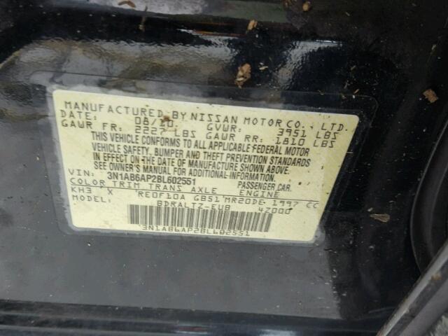 3N1AB6AP2BL602551 - 2011 NISSAN SENTRA BLACK photo 10