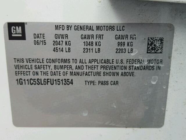 1G11C5SL6FU151354 - 2015 CHEVROLET MALIBU 1LT 白色 照片 10