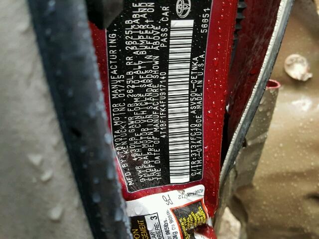 4T1BF1FK4FU917140 - 2015 TOYOTA CAMRY LE 栗色 照片 10