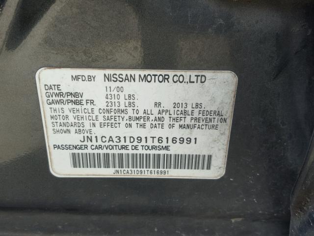 JN1CA31D91T616991 - 2001 NISSAN MAXIMA GXE BLACK photo 10