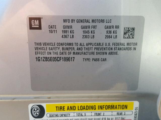 1G1ZB5E05CF189617 - 2012 CHEVROLET MALIBU LS Gümüş foto 10