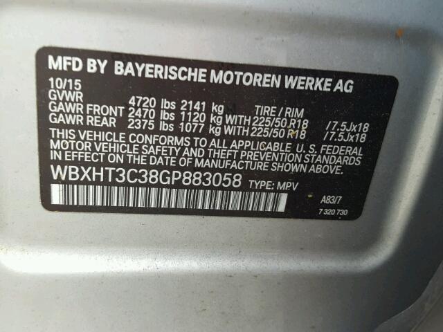 WBXHT3C38GP883058 - 2016 BMW X1 XDRIVE2 Silber Foto 10