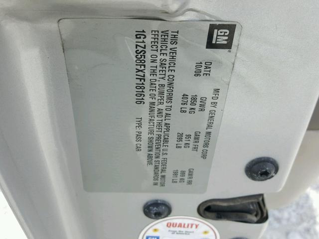 1G1ZS58FX7F181616 - 2007 CHEVROLET MALIBU LS ვერცხლისფერი ფოტო 10