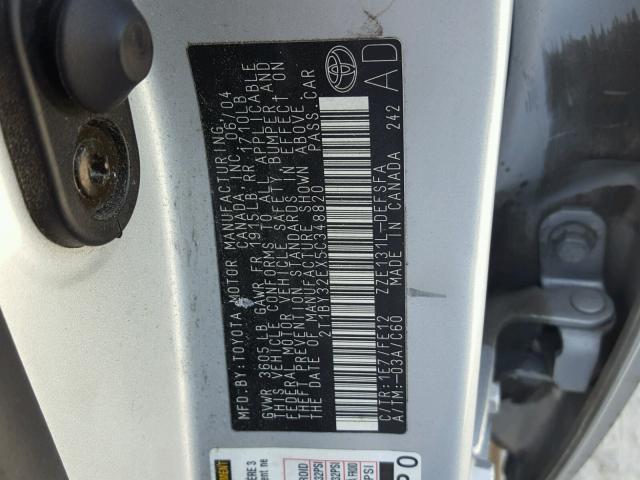 2T1BY32EX5C348820 - 2005 TOYOTA COROLLA XR 银色 照片 10