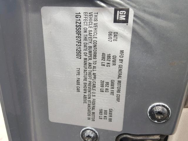 1G1ZS58F87F312607 - 2007 CHEVROLET MALIBU LS ნაცრისფერი ფოტო 10