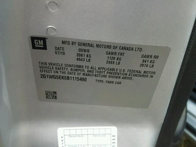 2G1WG5EK6B1115490 - 2011 CHEVROLET IMPALA 银色 照片 10