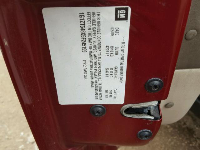 1G1ZT548X5F245199 - 2005 CHEVROLET MALIBU LS ბურგუნდია ფოტო 10