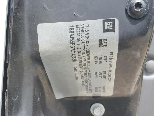 1G8AJ55F57Z148530 - 2007 SATURN ION LEVEL SILVER photo 10