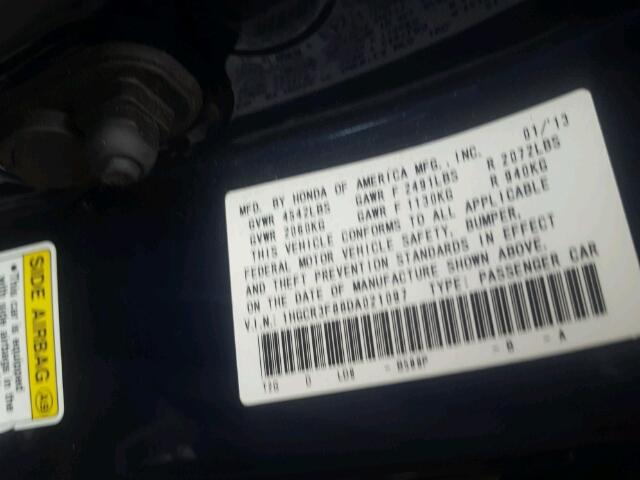 1HGCR3F88DA021097 - 2013 HONDA ACCORD EXL BLUE photo 10