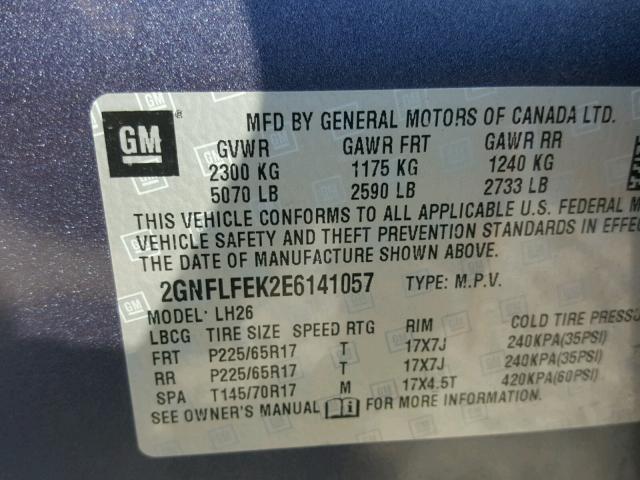 2GNFLFEK2E6141057 - 2014 CHEVROLET EQUINOX LT BLUE photo 10