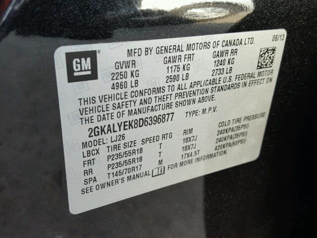 2GKALYEK8D6396877 - 2013 GMC TERRAIN BLACK photo 10