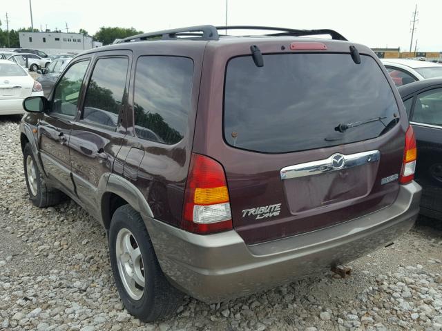 4F2CU08162KM16155 - 2002 MAZDA TRIBUTE LX BURGUNDY photo 3