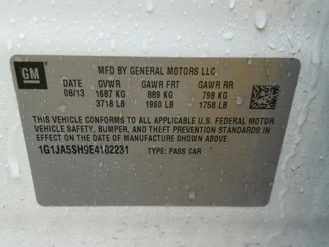 1G1JA5SH9E4102231 - 2014 CHEVROLET SONIC LS WHITE photo 10