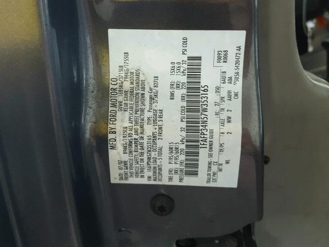 1FAFP34N57W353165 - 2007 FORD FOCUS ZX4 GRAY photo 10