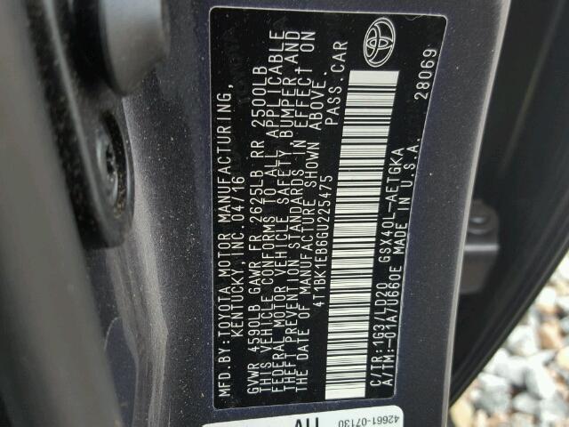 4T1BK1EB6GU225475 - 2016 TOYOTA AVALON XLE GRAY photo 10