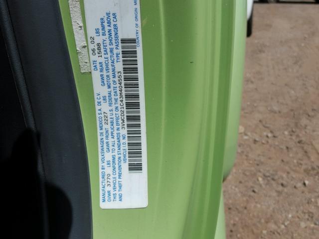 3VWCD21C43M404553 - 2003 VOLKSWAGEN NEW BEETLE 绿色 照片 10