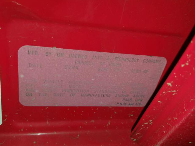 KL1TD52655B404821 - 2005 CHEVROLET AVEO BASE Czerwony zdjęcie 10