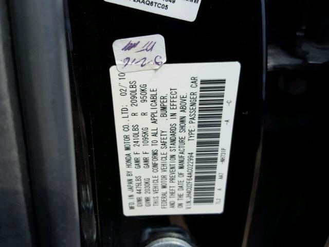 JH4CU2F64AC022994 - 2010 ACURA TSX BLACK photo 10