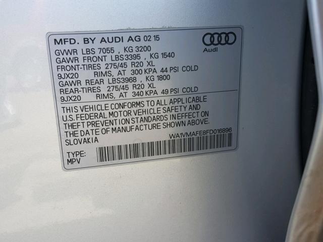 WA1VMAFE8FD016896 - 2015 AUDI Q7 TDI SILVER photo 10