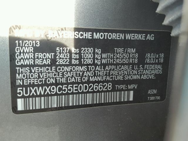 5UXWX9C55E0D26628 - 2014 BMW X3 XDRIVE2 GRAY photo 10