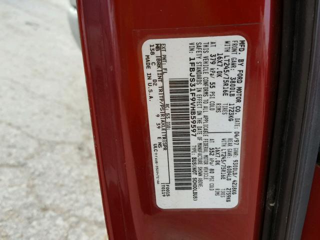 1FBJS31F9VHB59597 - 1997 FORD ECONOLINE RED photo 10