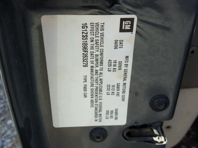 1G1ZS51896F263279 - 2006 CHEVROLET MALIBU LS ნაცრისფერი ფოტო 10