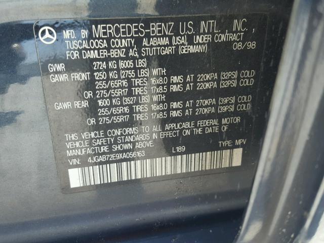 4JGAB72E9XA056163 - 1999 MERCEDES-BENZ ML 430 黑色 照片 10