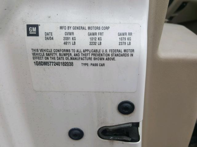 1G6DM577240182038 - 2004 CADILLAC CTS WHITE photo 10