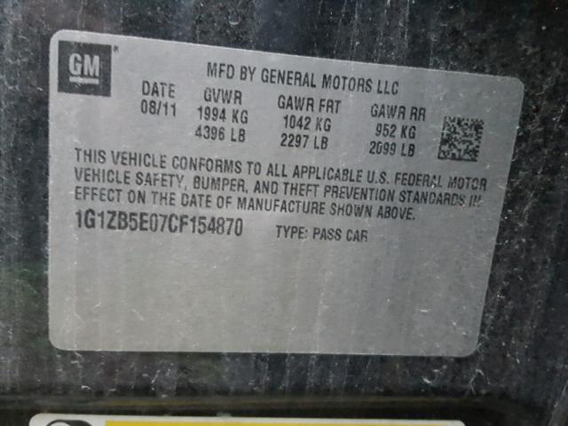 1G1ZB5E07CF154870 - 2012 CHEVROLET MALIBU LS BLACK photo 10
