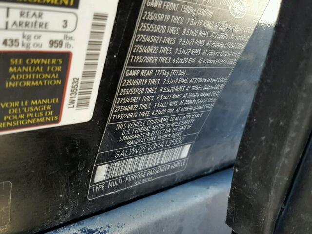 SALWV2FV3HA135532 - 2017 LAND ROVER RANGE ROVE BLACK photo 10