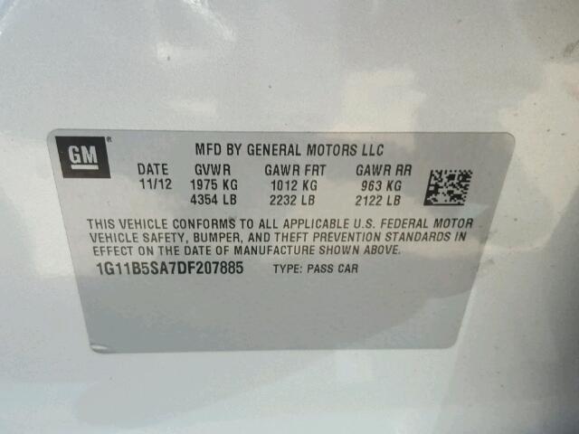 1G11B5SA7DF207885 - 2013 CHEVROLET MALIBU LS Күміс фото 10