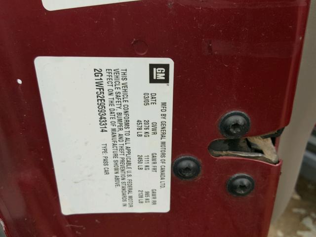 2G1WF52E959343314 - 2005 CHEVROLET IMPALA 勃艮第红 照片 10