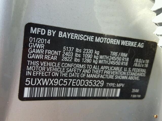 5UXWX9C57E0D35329 - 2014 BMW X3 SILVER photo 10