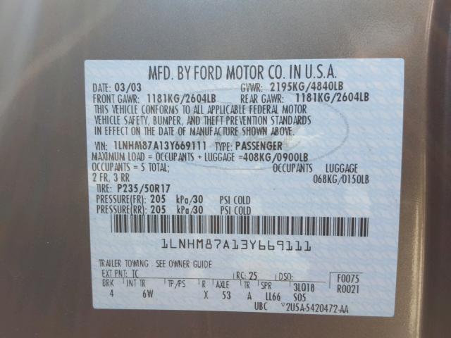 1LNHM87A13Y669111 - 2003 LINCOLN LS 灰色 照片 10