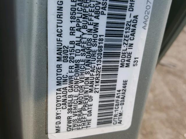 2T1KR32E13C068181 - 2003 TOYOTA MATRIX 银色 照片 10