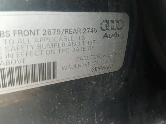 WAUEH74F77N111743 - 2007 AUDI A6 S-LINE GRAY photo 10