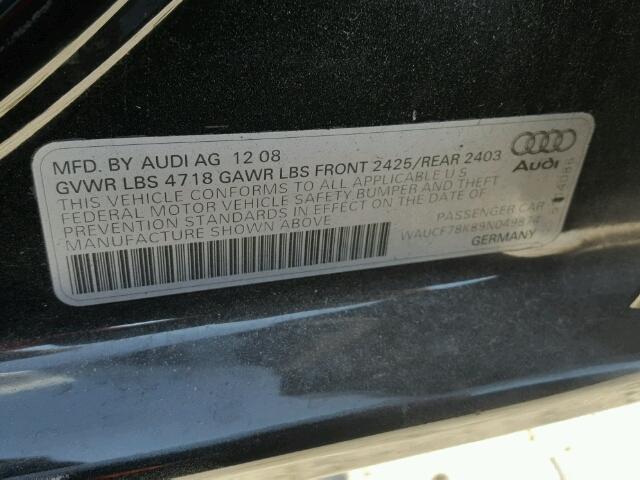 WAUCF78K89N049874 - 2009 AUDI A4 PREMIUM BLACK photo 10