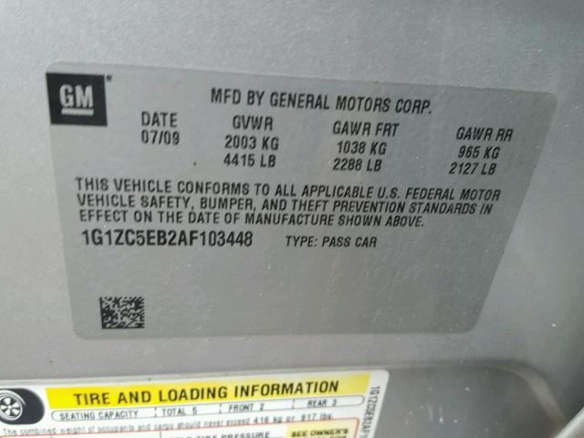 1G1ZC5EB2AF103448 - 2010 CHEVROLET MALIBU 1LT 银色 照片 10