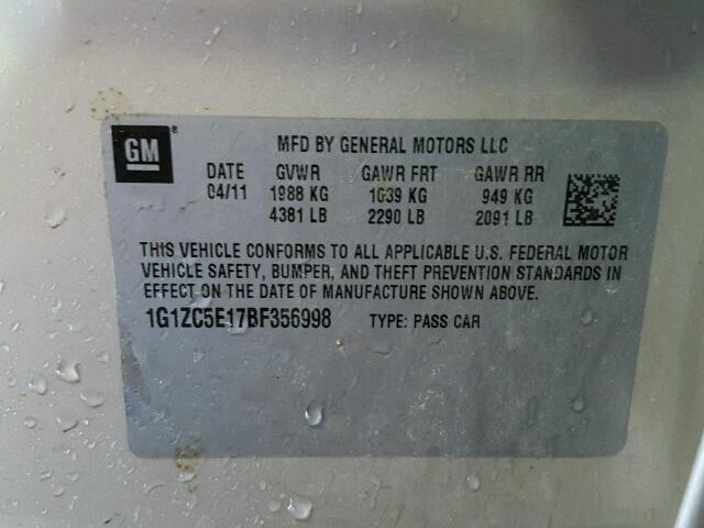 1G1ZC5E17BF356998 - 2011 CHEVROLET MALIBU TAN photo 10