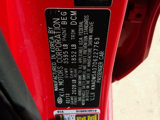 KNADM5A37D6227763 - 2013 KIA RIO LX Կարմիր լուսանկար 10