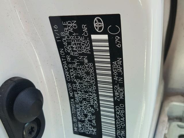 JTDKARFP6H3002828 - 2017 TOYOTA PRIUS PRIM თეთრი ფოტო 10