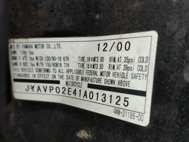 JYAVP02E41A013125 - 2001 YAMAHA XV1600 AL BLACK photo 10