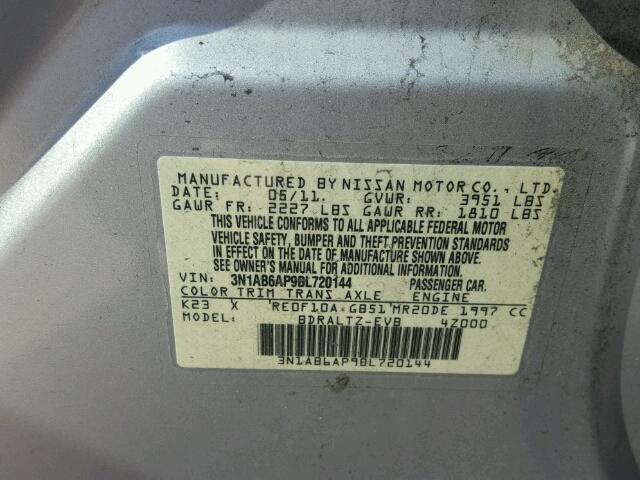 3N1AB6AP9BL720144 - 2011 NISSAN SENTRA SILVER photo 10