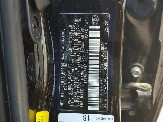 4T1BK1EB4FU155103 - 2015 TOYOTA AVALON XLE BLACK photo 10